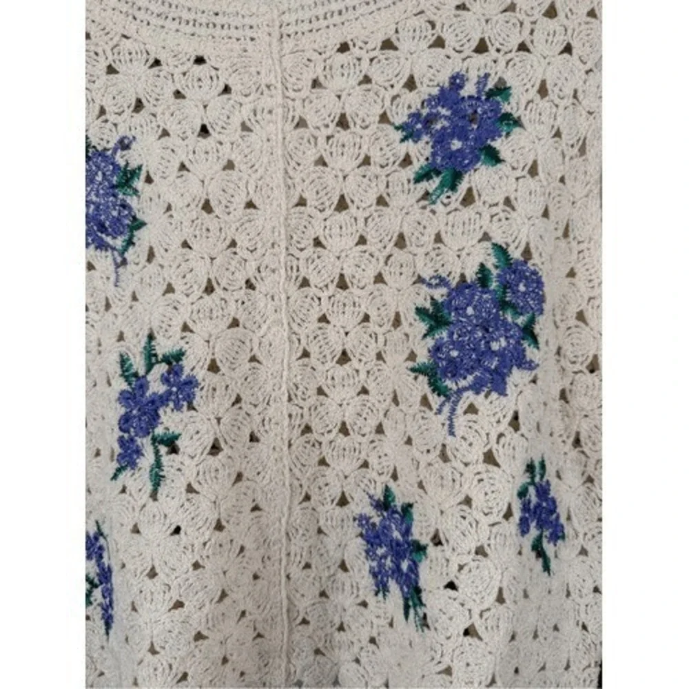 B8 Zara Crochet Top Floral Embroidery Puff Sleeve Boho Cottagecore Eyelet Trim